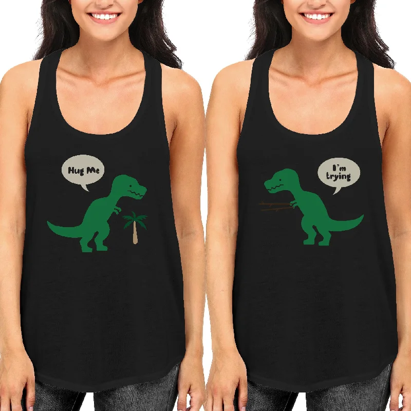 Sustainable Women's Clothes Cute BFF T-Rex Hug Me And I'm Trying Best Friend Matching TankTops Shirts