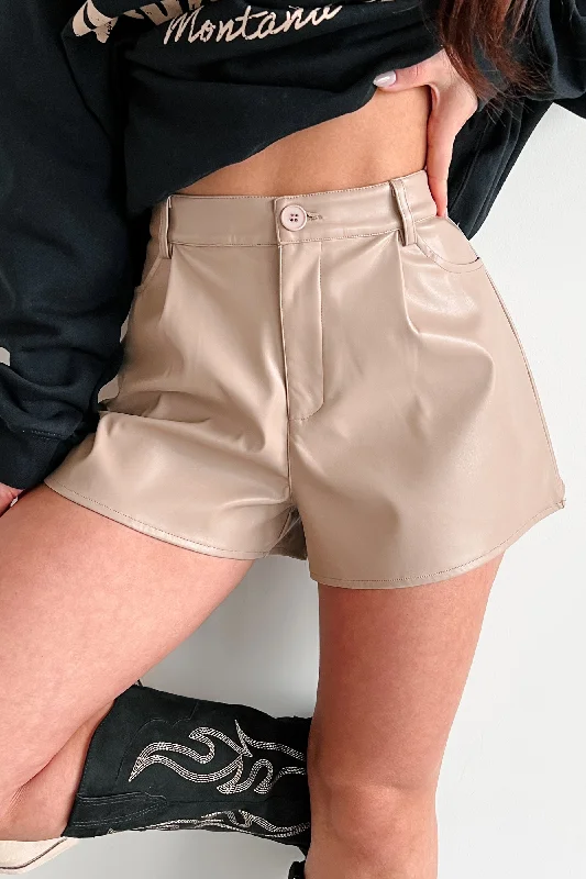 Stay Ahead In Style Corinna Faux Leather Shorts (Taupe)